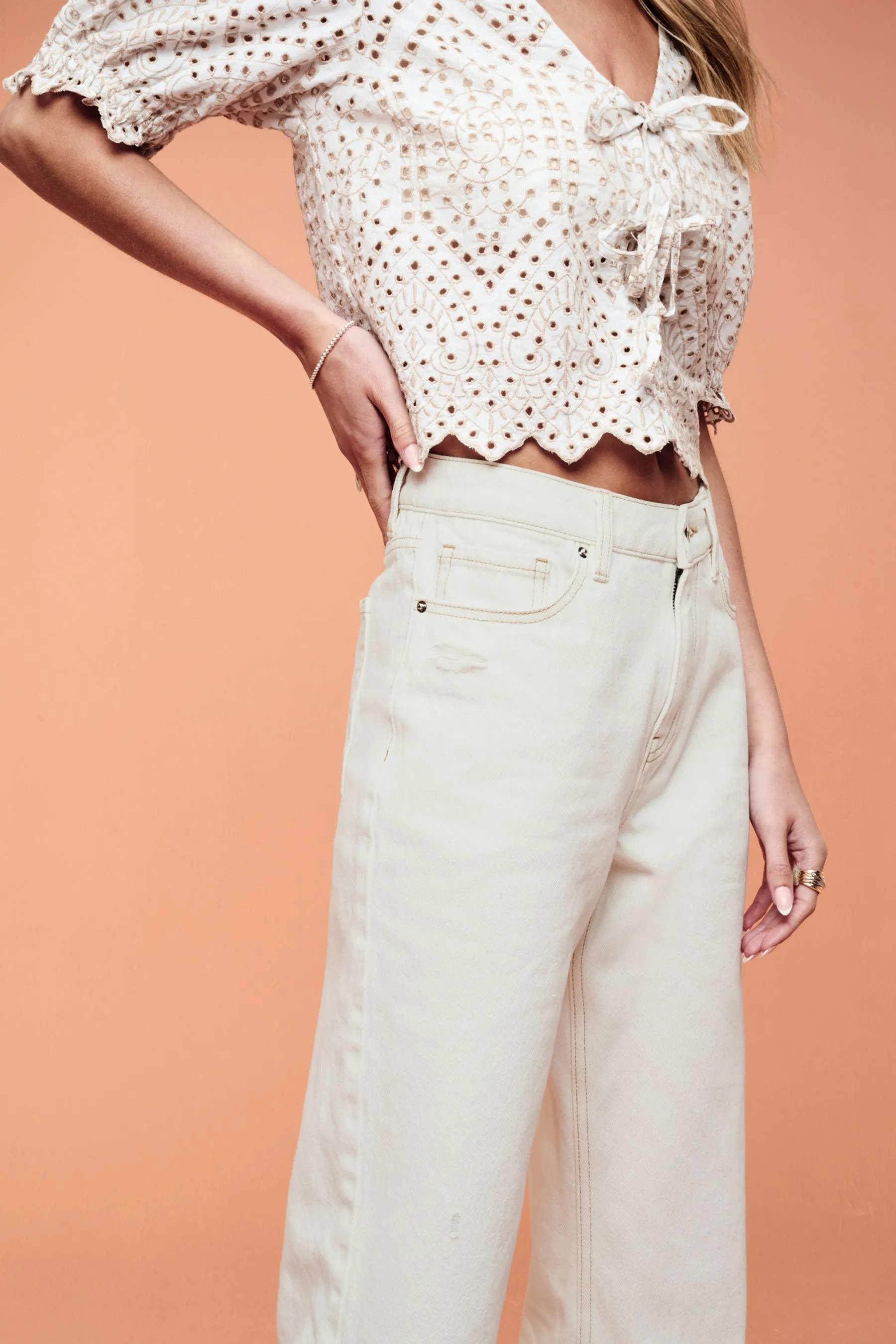 100% Cotton Ripped Straight Leg Jeans    