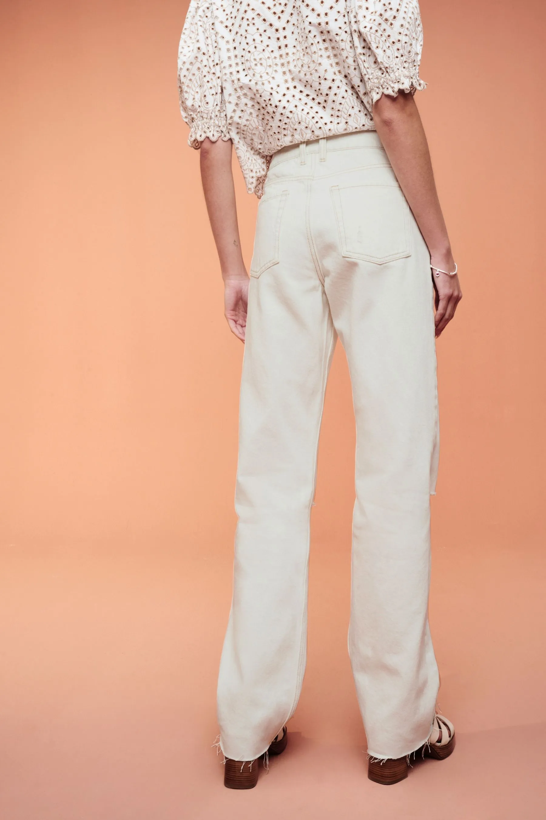 100% Cotton Ripped Straight Leg Jeans    