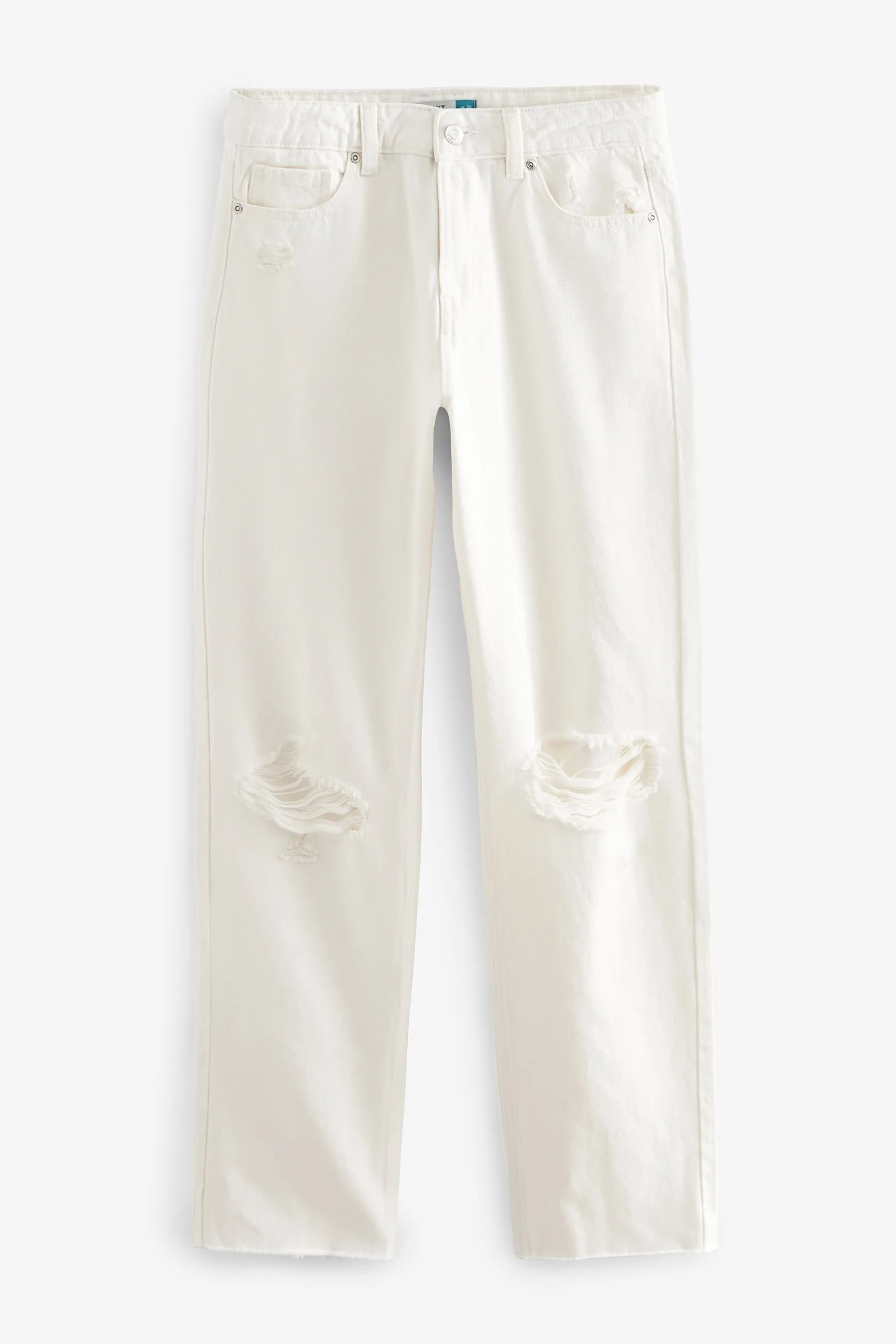 100% Cotton Ripped Straight Leg Jeans    