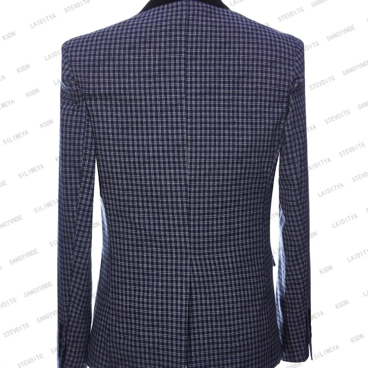 2023 Moda Uomo Business Grande colletto nero Casual Blu scuro Abiti scozzesi Uomo Un bottone 3 pezzi Set Blazer Giacca Pantalone