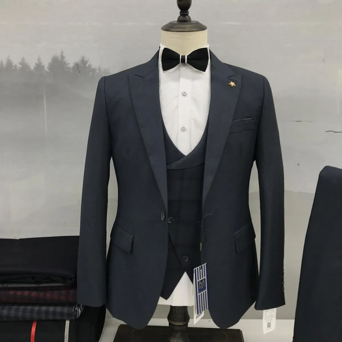 Abiti da sposa per uomo Blazer Hombre Risvolto con visiera Gilet monopetto Giacca Pantaloni Tre pezzi Slim Fit Business formale