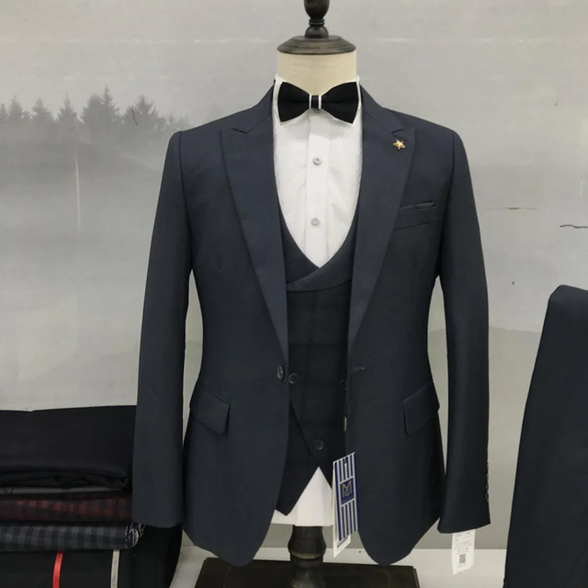 Abiti da sposa per uomo Blazer Hombre Risvolto con visiera Gilet monopetto Giacca Pantaloni Tre pezzi Slim Fit Business formale