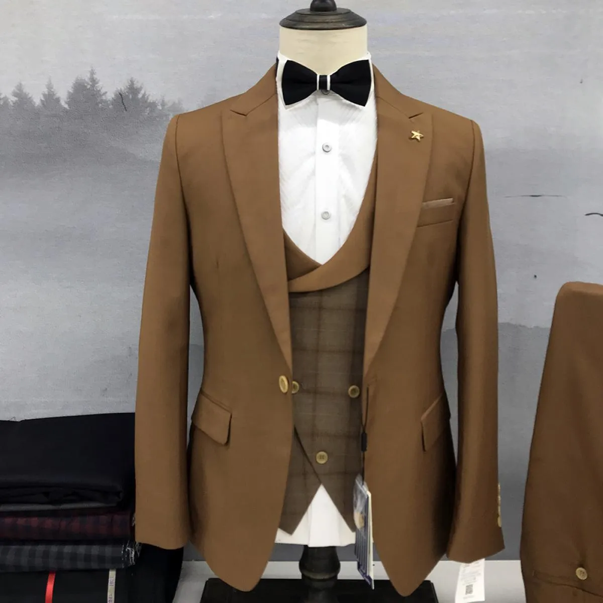 Abiti da sposa per uomo Blazer Hombre Risvolto con visiera Gilet monopetto Giacca Pantaloni Tre pezzi Slim Fit Business formale