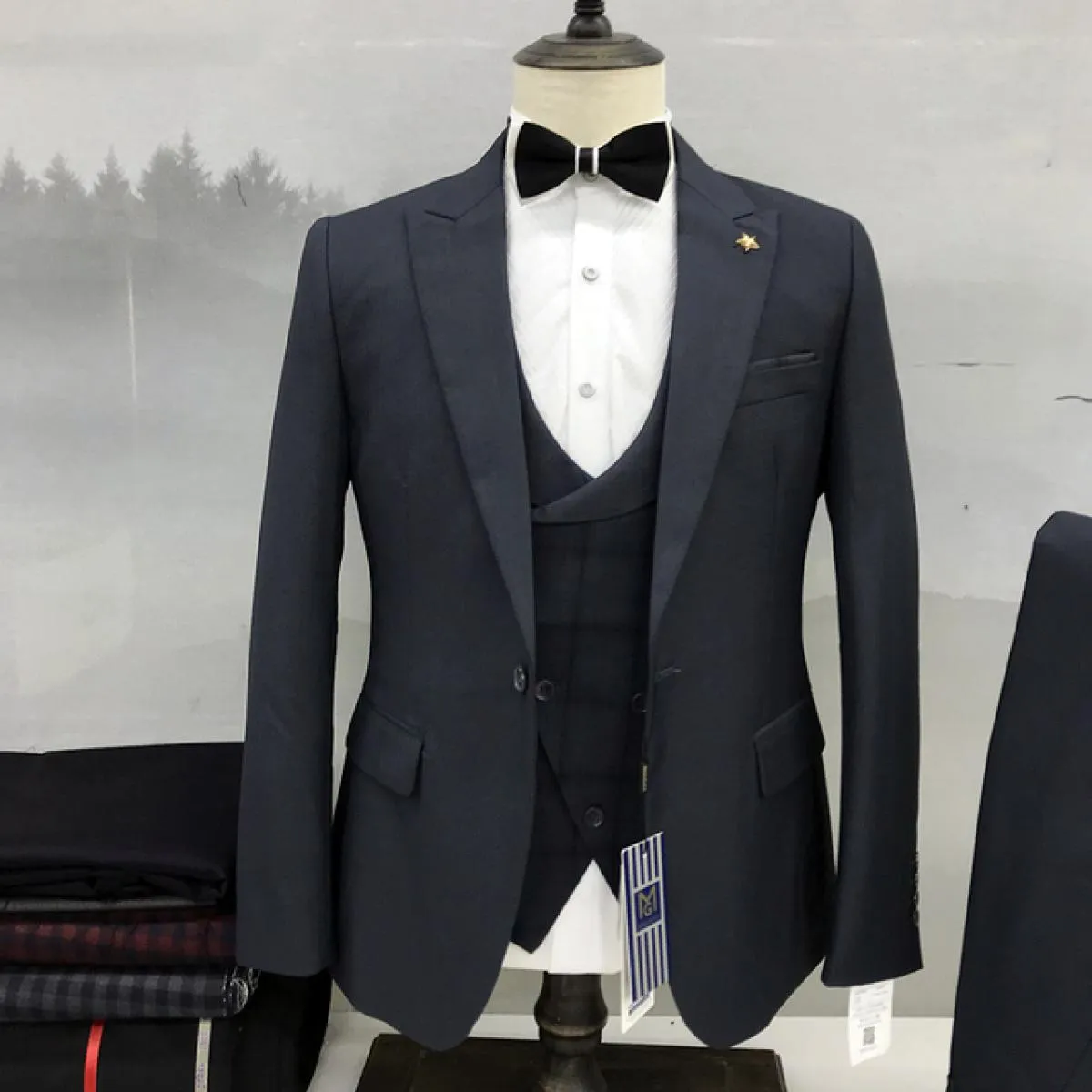 Abiti da sposa per uomo Blazer Hombre Risvolto con visiera Gilet monopetto Giacca Pantaloni Tre pezzi Slim Fit Business formale