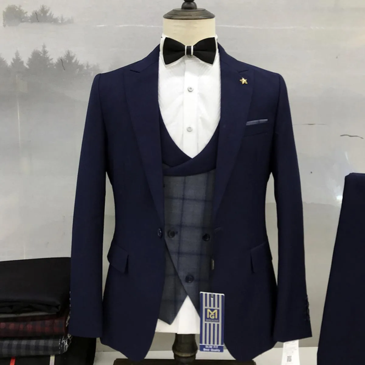 Abiti da sposa per uomo Blazer Hombre Risvolto con visiera Gilet monopetto Giacca Pantaloni Tre pezzi Slim Fit Business formale