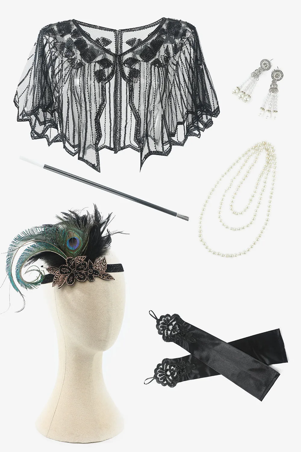 Abito flapper di paillettes verde scuro 1920s Plus Size con set di accessori anni '20