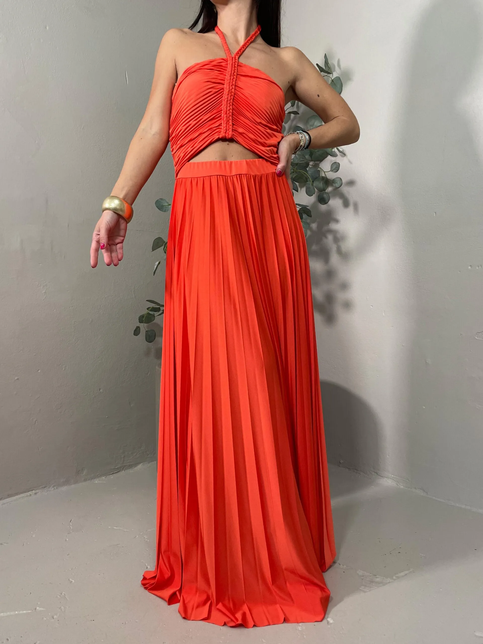 Abito Lungo Con Treccia Arancio