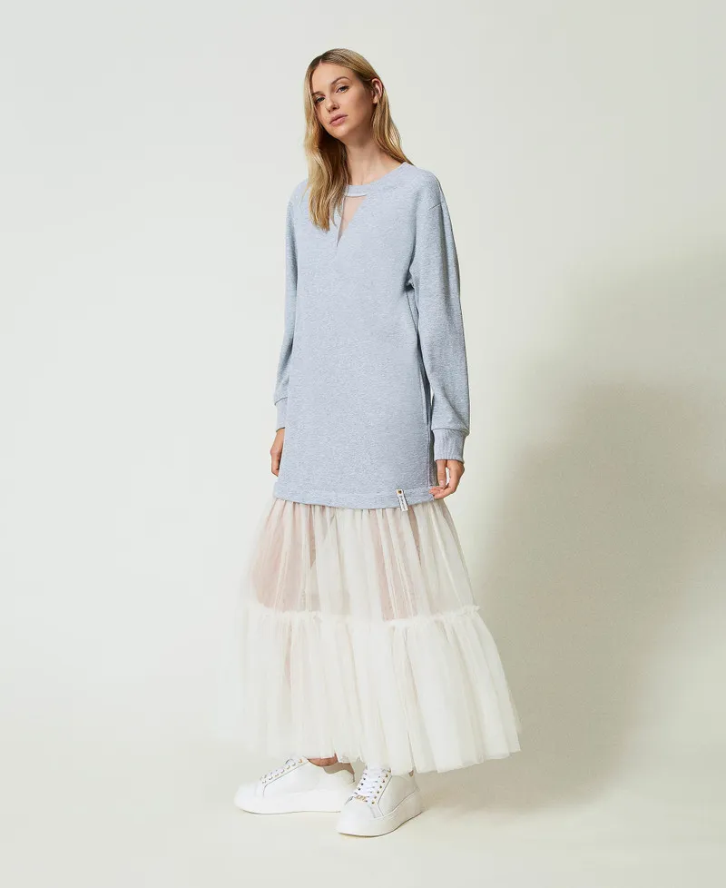 Abito lungo in felpa e tulle