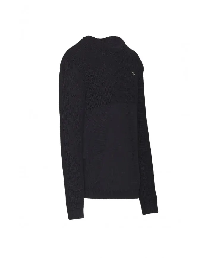 AERONAUTICA  MILITARE Maglia Uomo MA1280 A-ET Maglione in Cotone Tricolori 08312 BLUE BLACK