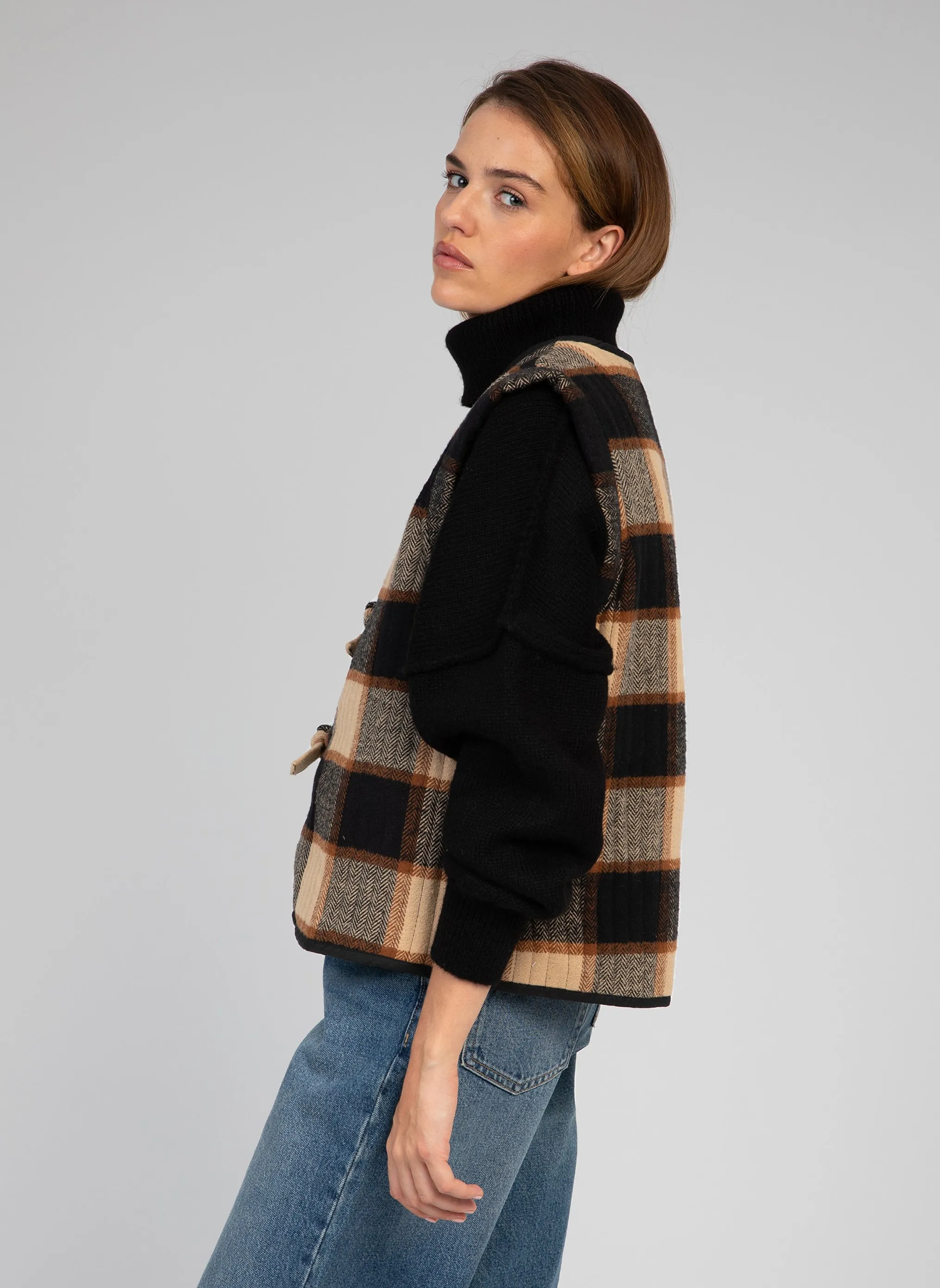  AN'GE   SALTANA - Giacca aderente in cotone a quadri | Beige