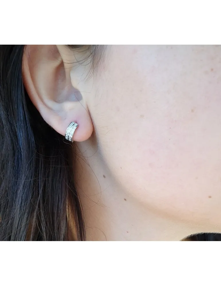 Argento 925 micro orecchini uomo donna cerchio scattino con 2 file di zirconi 11mm