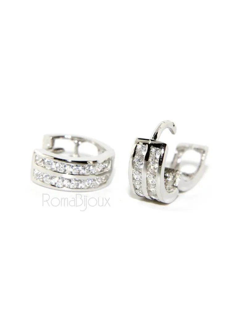 Argento 925 micro orecchini uomo donna cerchio scattino con 2 file di zirconi 11mm