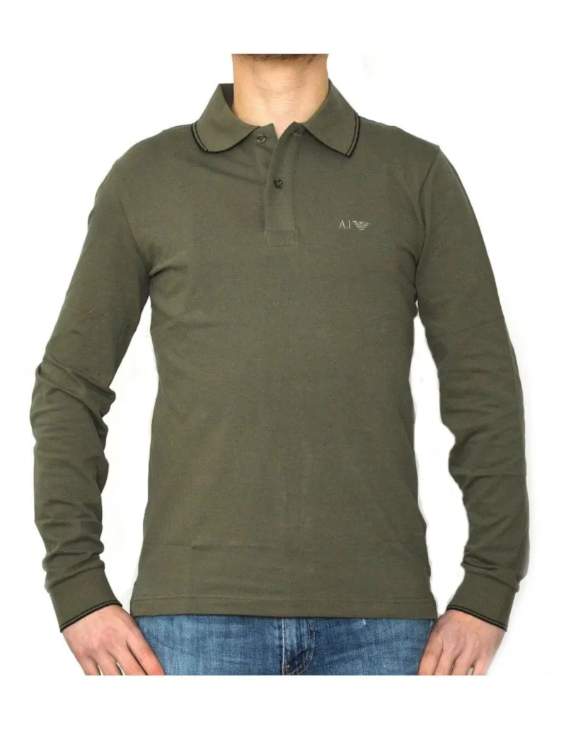 ARMANI JEANS polo manica lunga cotone slim fit verdone