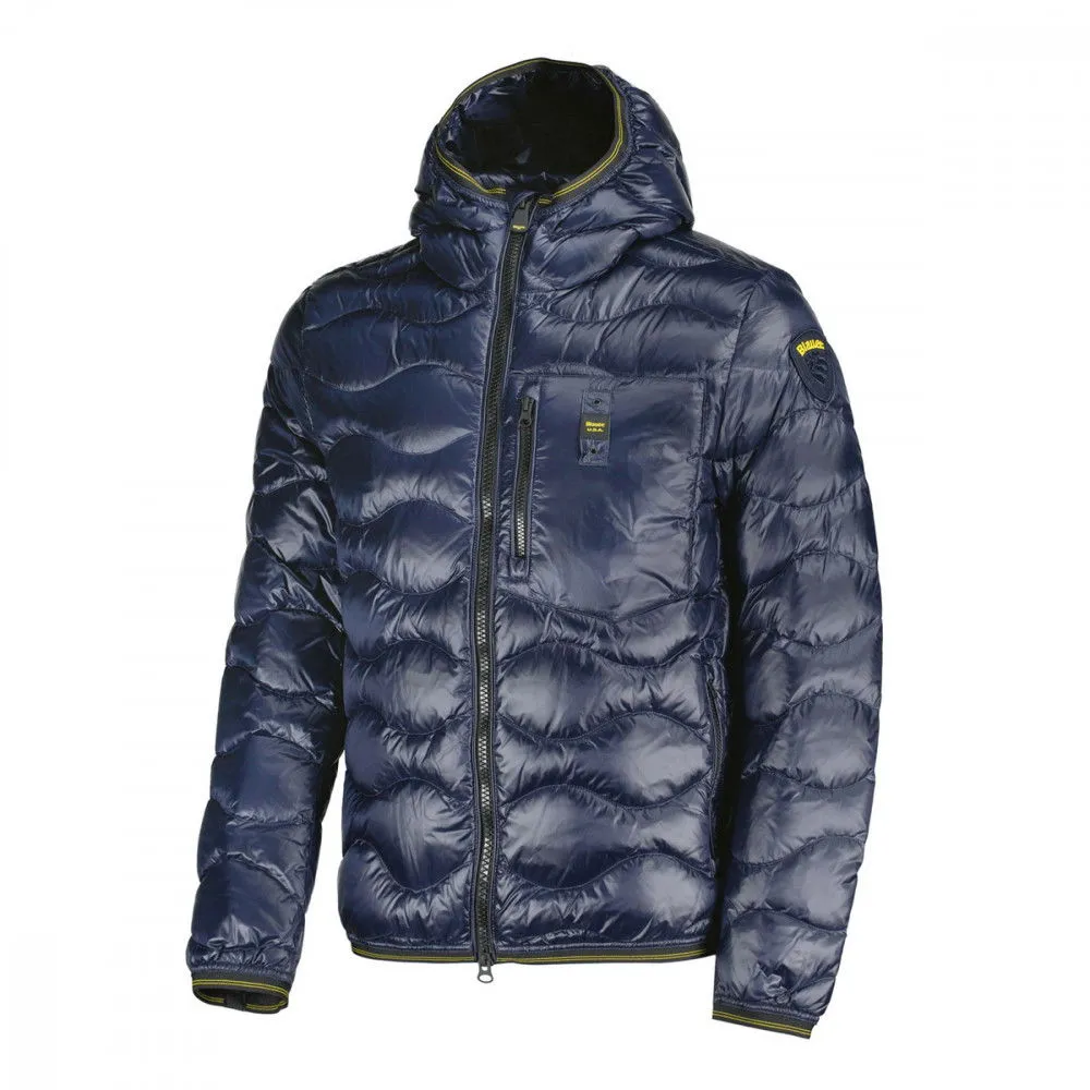BLAUER PIUMINO CON CAPPUCCIO AD ONDE WAVE