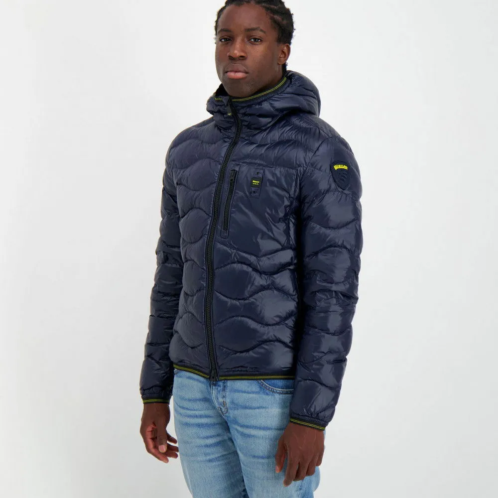 BLAUER PIUMINO CON CAPPUCCIO AD ONDE WAVE
