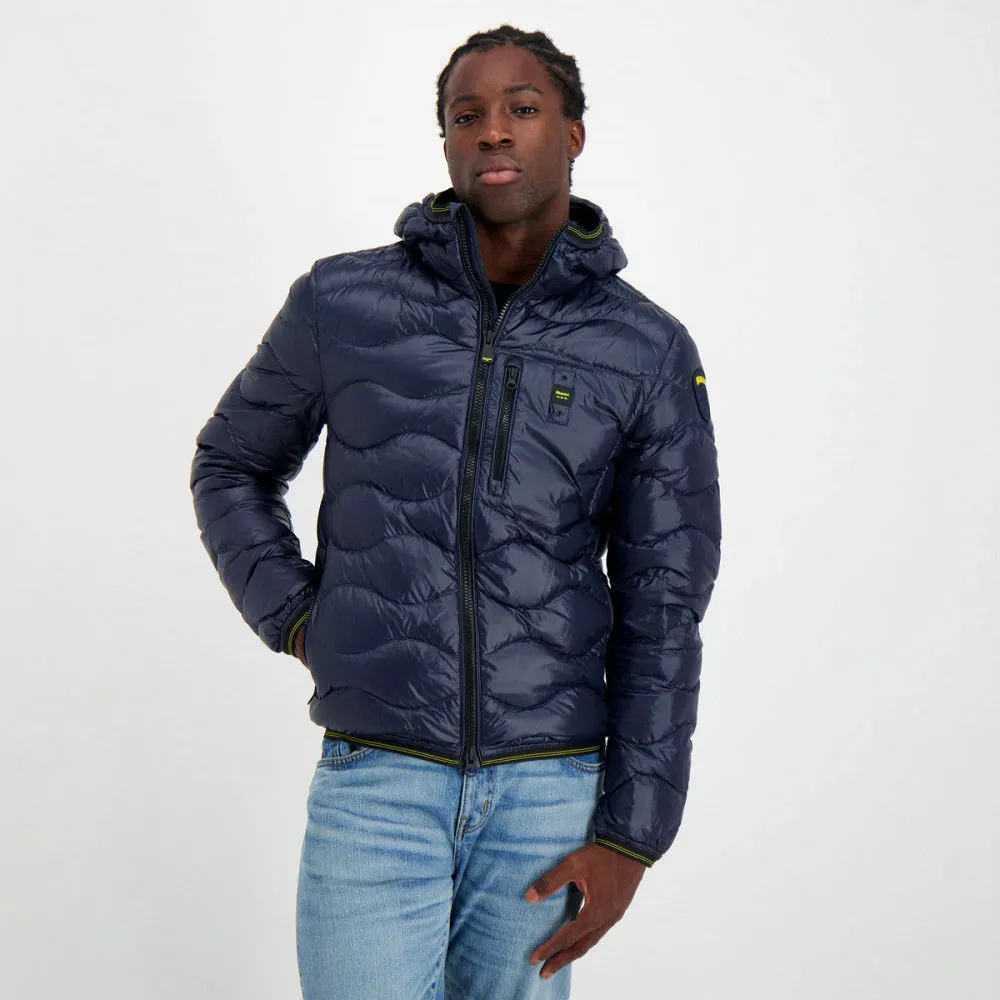 BLAUER PIUMINO CON CAPPUCCIO AD ONDE WAVE