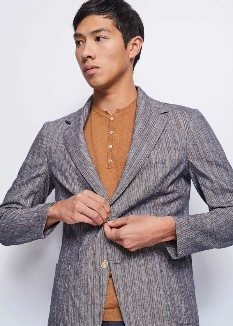 Blazer a righe in lino e cotone