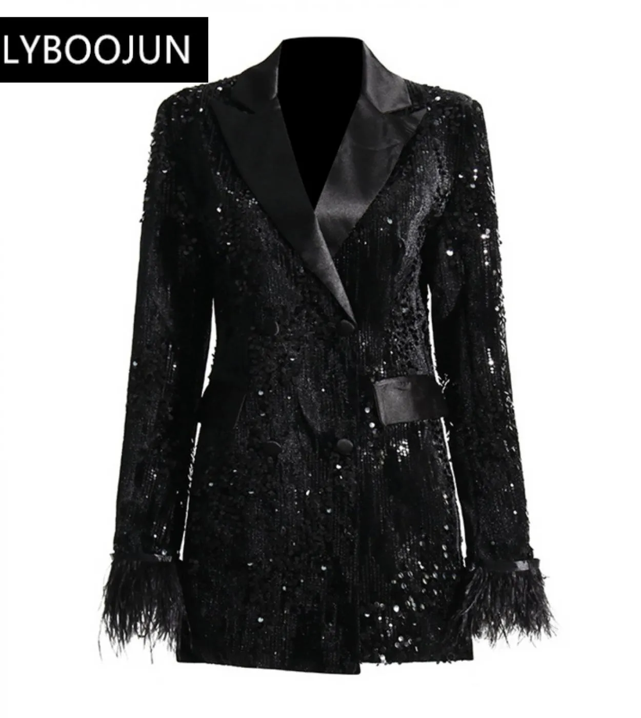 Blazer di marca Abiti per le donne Scintillanti Tasche casual Tassel impiombato con paillettes Piume Giacca Donna 2022 New Offic