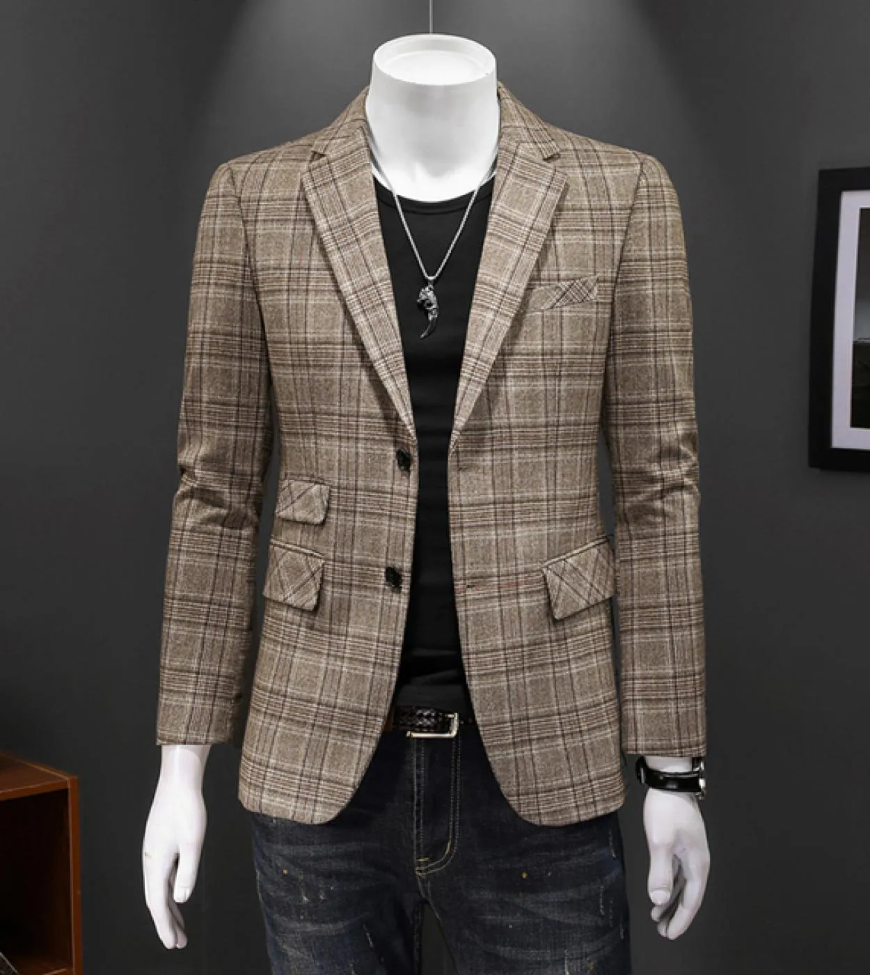 Blazer Uomo Plus Size Blazer scozzese Uomo Khaki Blazer Uomo Abito da sposa Blazer da uomo Blazer