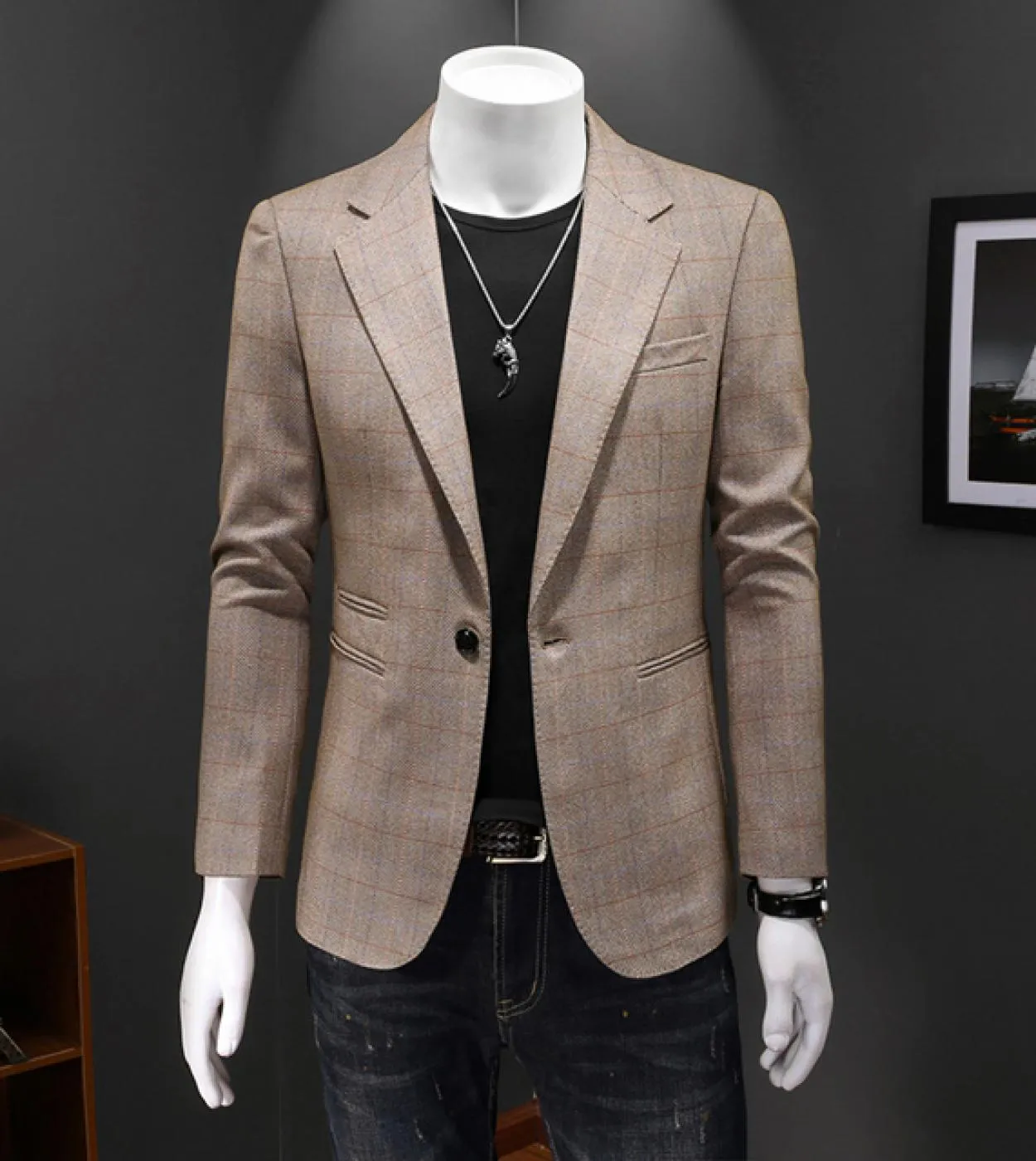 Blazer Uomo Plus Size Blazer scozzese Uomo Khaki Blazer Uomo Abito da sposa Blazer da uomo Blazer