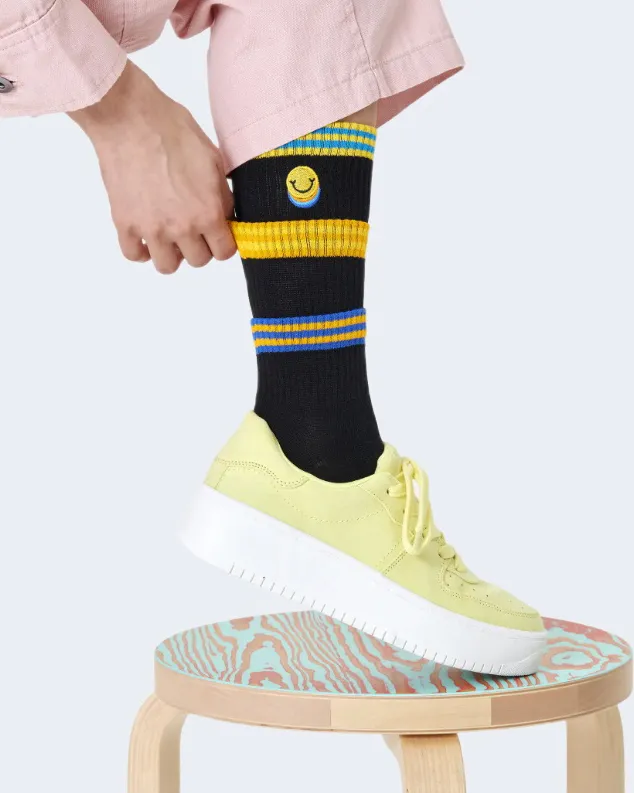 Calzini Happy Socks COLORS CUFF THIN CREW SOCK Nero