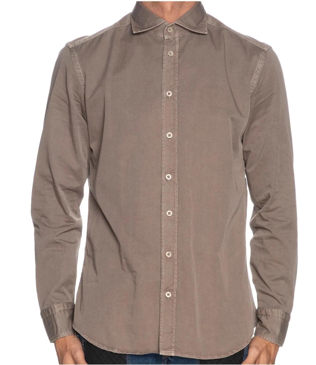 Camicia Bastoncino Simo 1379 noce in twill a manica lunga con collo semi francese