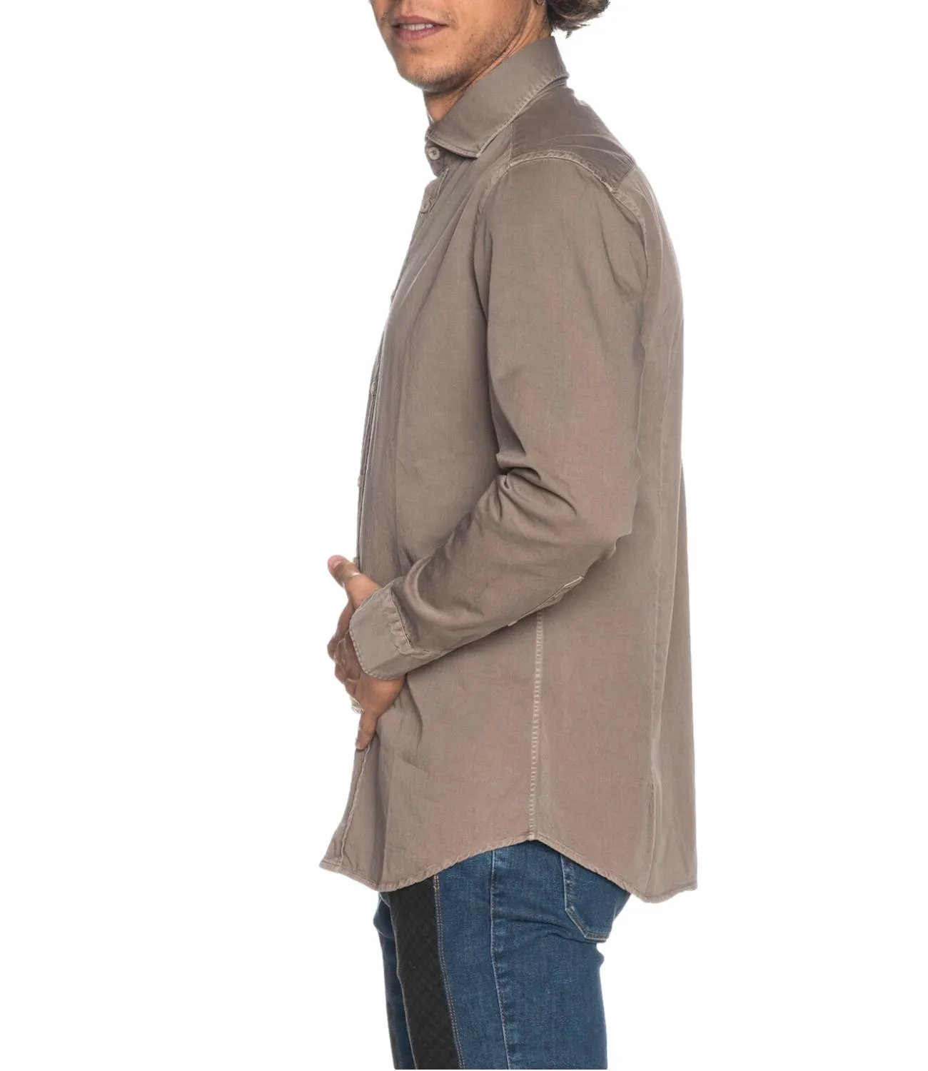 Camicia Bastoncino Simo 1379 noce in twill a manica lunga con collo semi francese