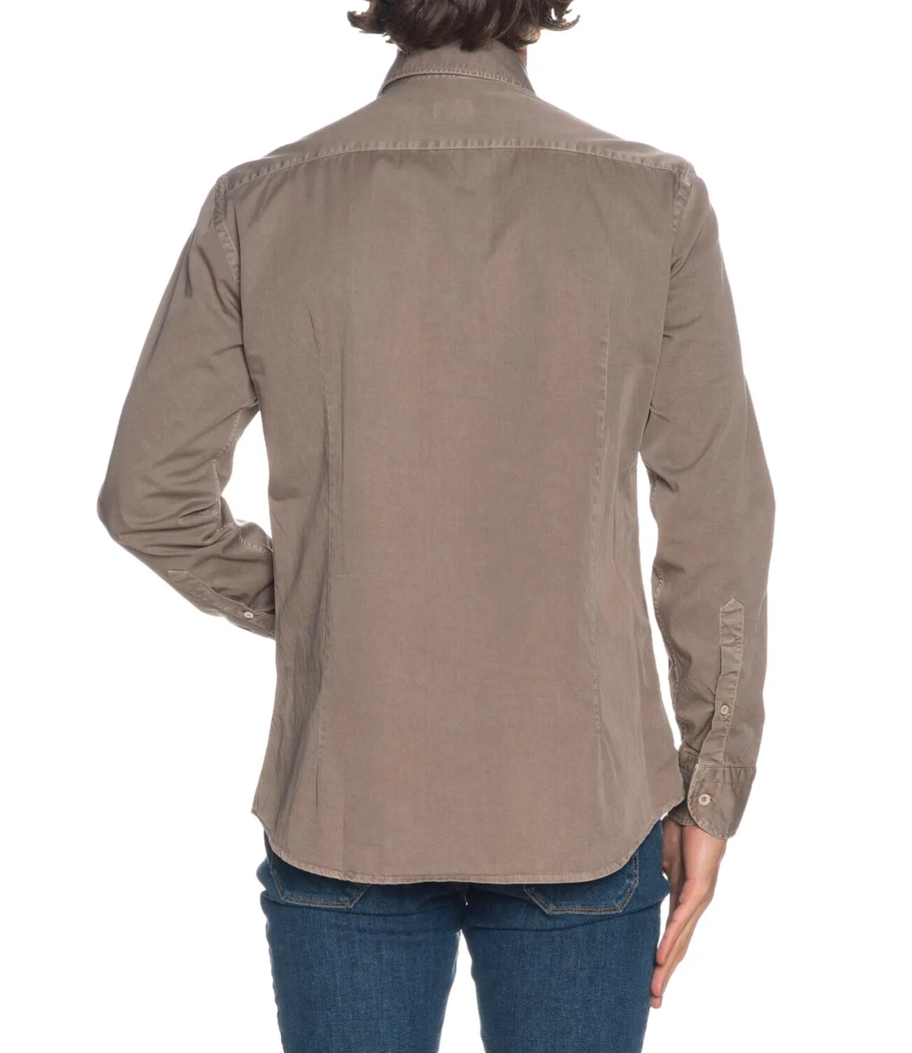 Camicia Bastoncino Simo 1379 noce in twill a manica lunga con collo semi francese