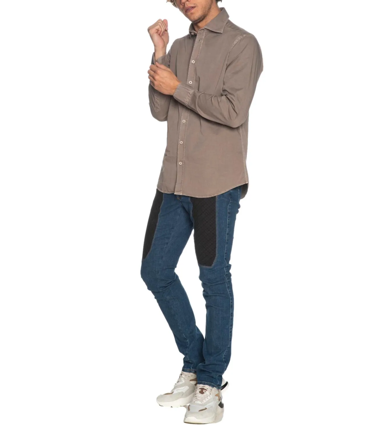 Camicia Bastoncino Simo 1379 noce in twill a manica lunga con collo semi francese