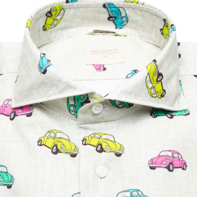 Camicia beige con macchine 