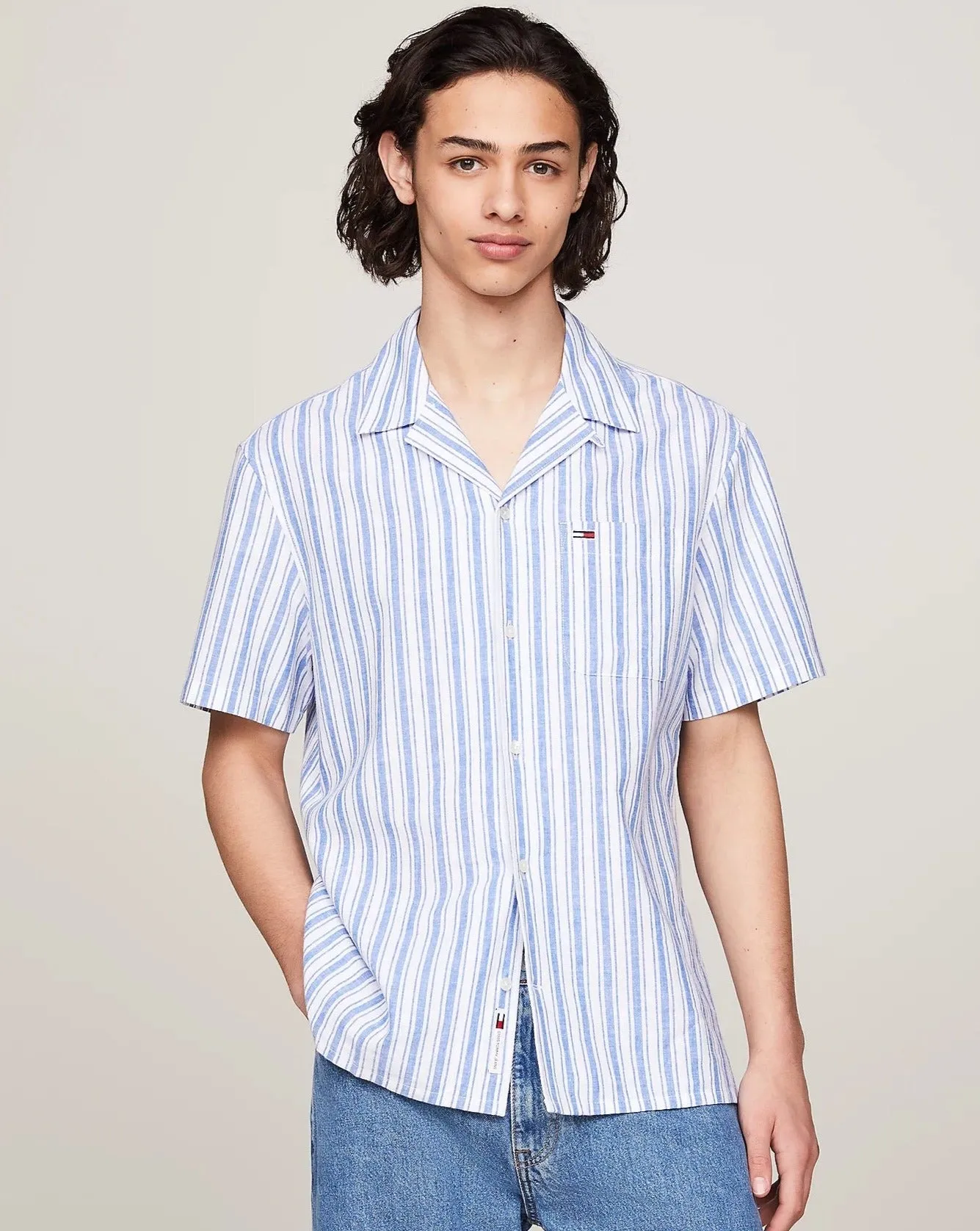 CAMICIA MANICHE CORTE CON COLLETTO CUBANO PERSIAN BLUE