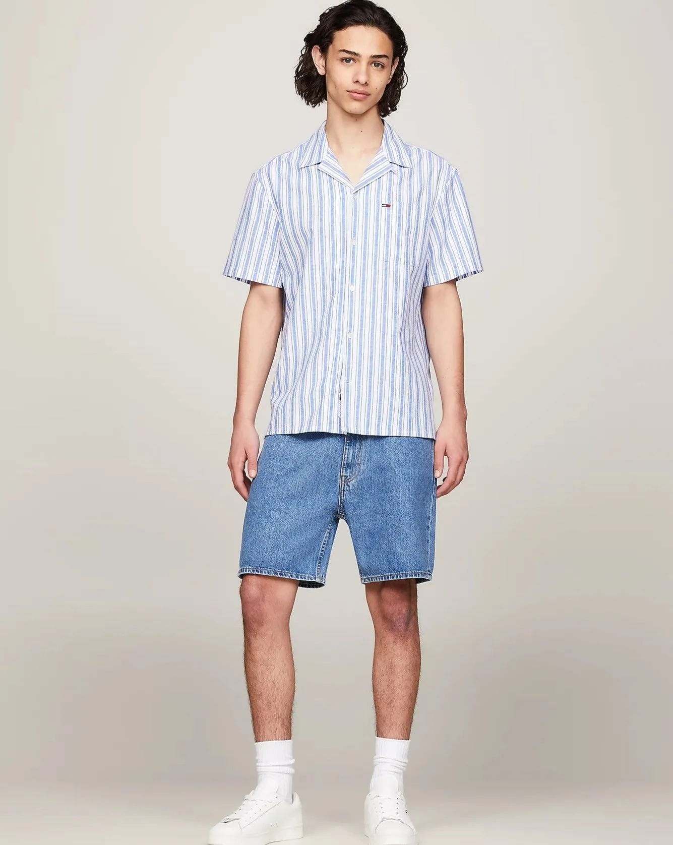 CAMICIA MANICHE CORTE CON COLLETTO CUBANO PERSIAN BLUE