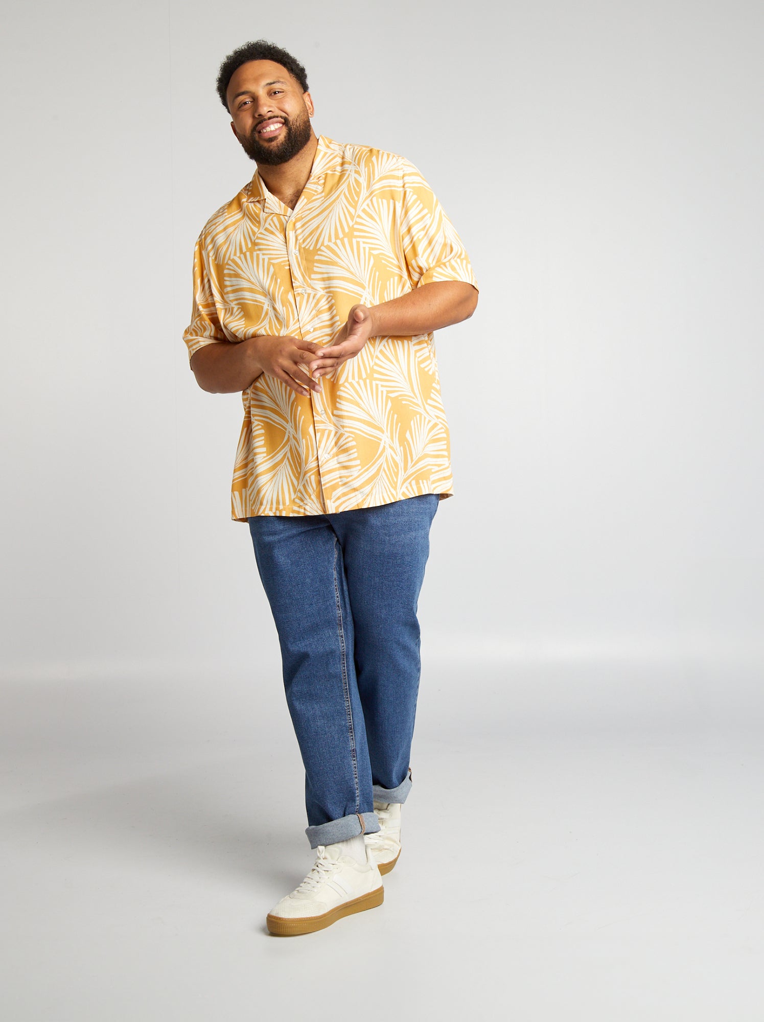 Camicia morbida con collo a pigiama - GIALLO
