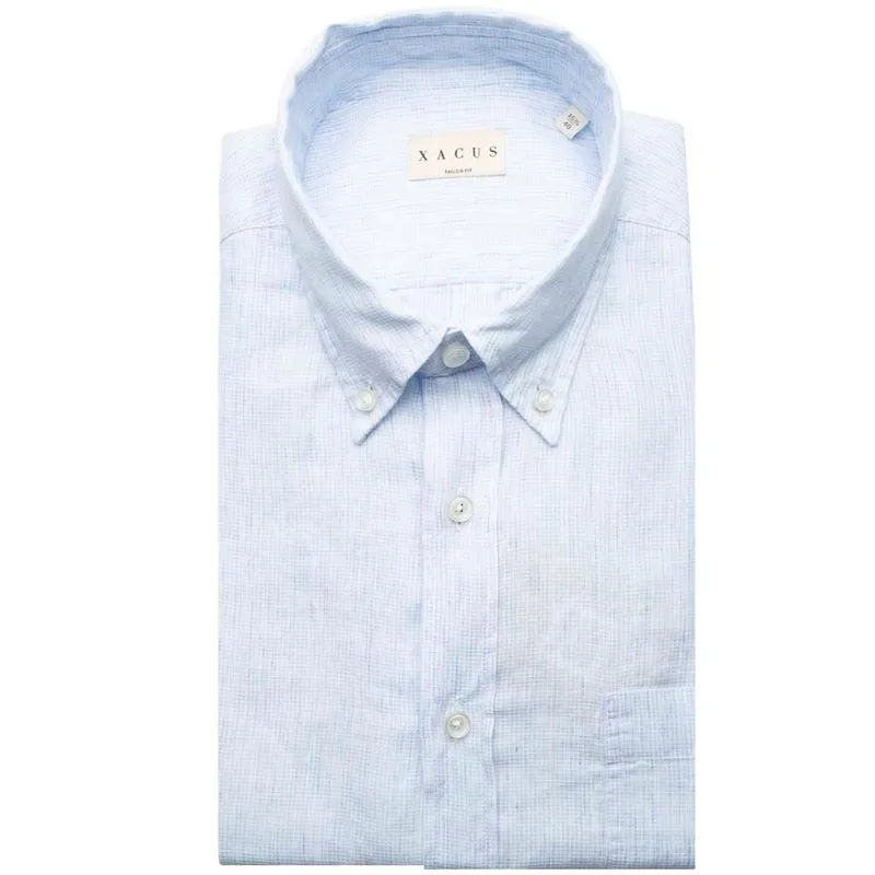 Camicia Tailor Fit azzurra in cotone e lino 