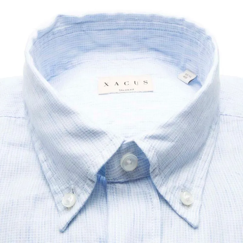 Camicia Tailor Fit azzurra in cotone e lino 