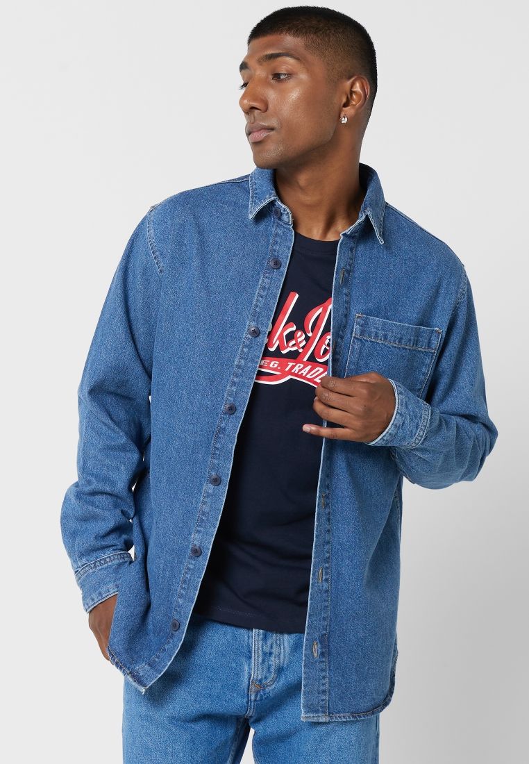 CAMICIE Uomo JACK&JONES 12224329 CREEK MEDIUM BLUE DENIM