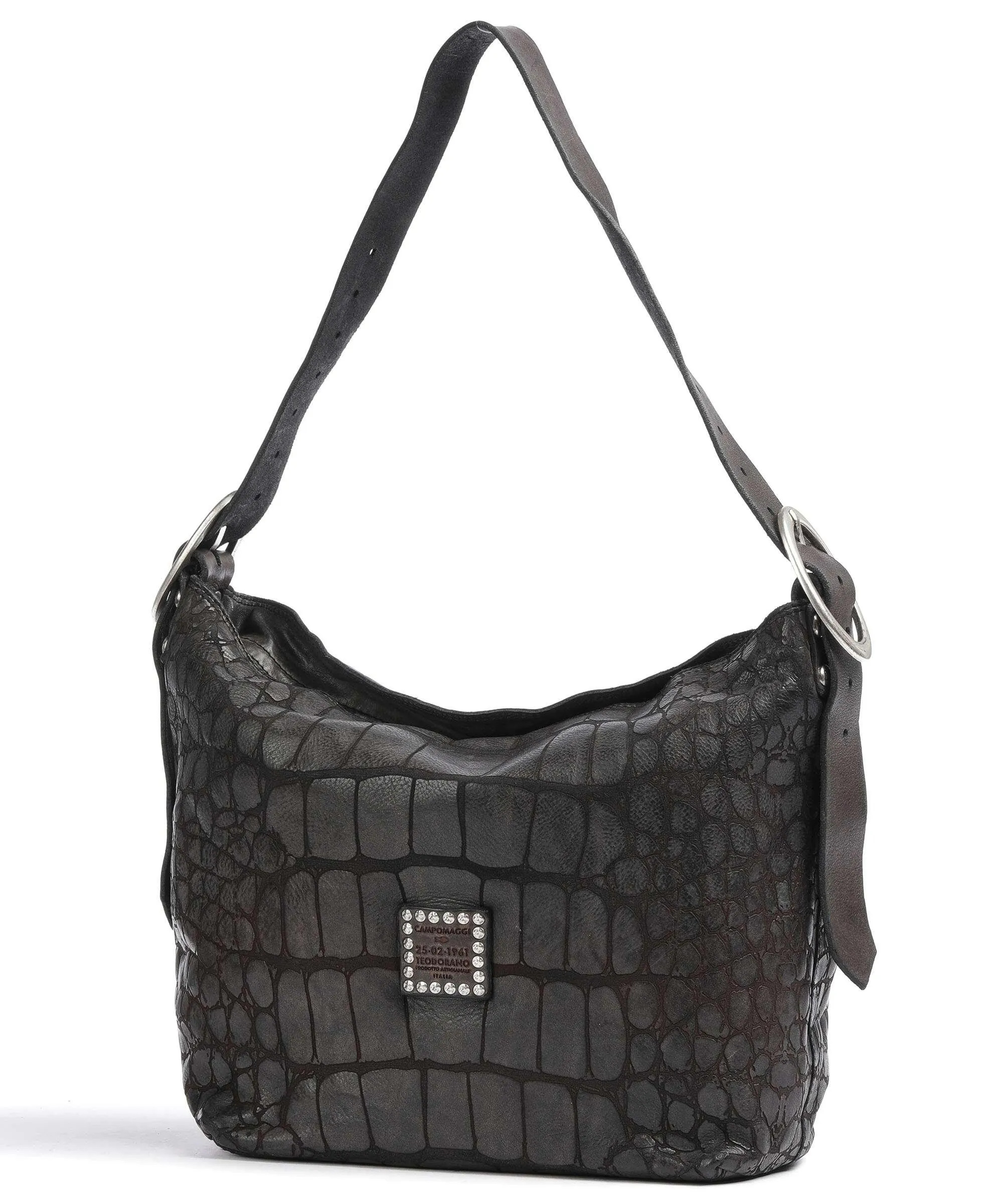  Campomaggi Borsa hobo pelle di vacchetta goffrata marrone scuro  