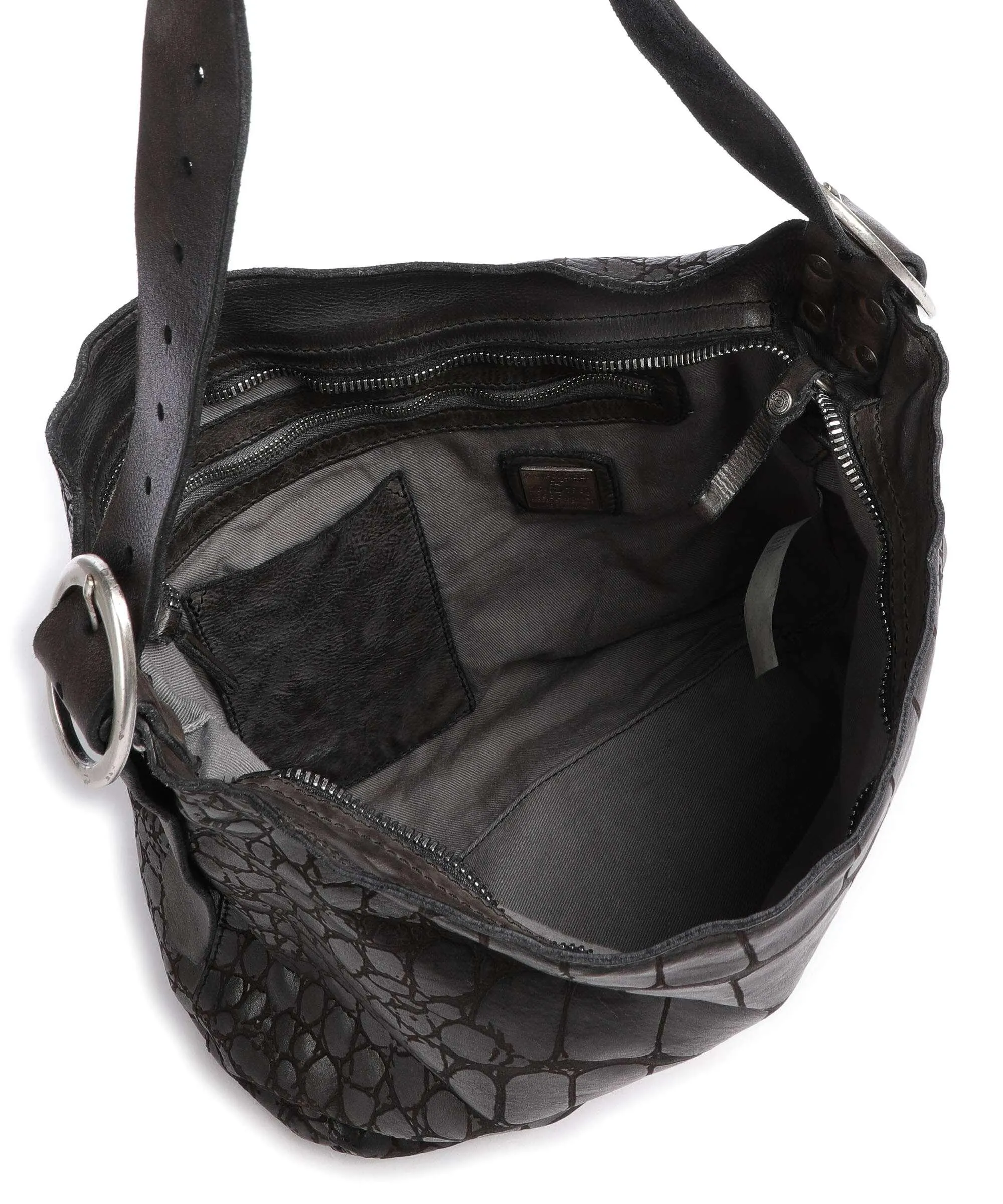  Campomaggi Borsa hobo pelle di vacchetta goffrata marrone scuro  