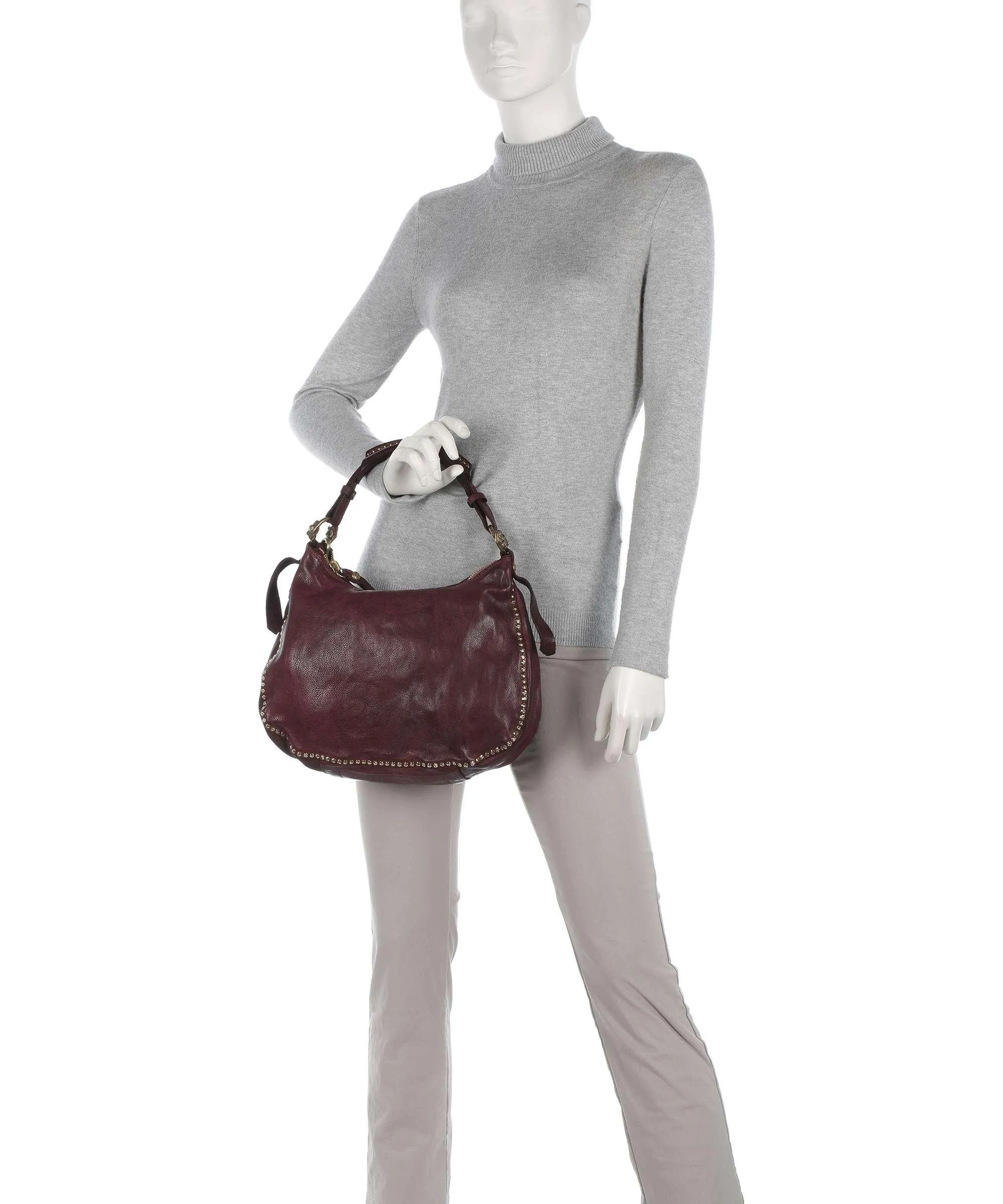 Campomaggi Borsa hobo pelle di vacchetta grana rosso scuro  