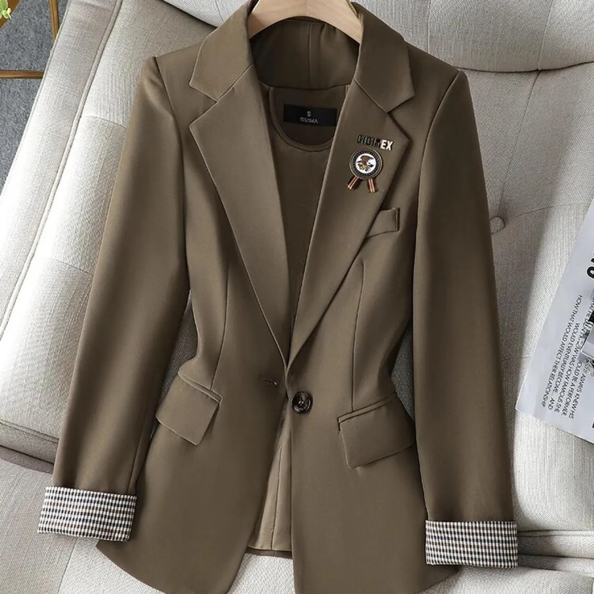 Cappotto blazer casual da donna nero marrone kaki Cappotto primavera autunno da donna manica lunga bottone singolo giacca solida