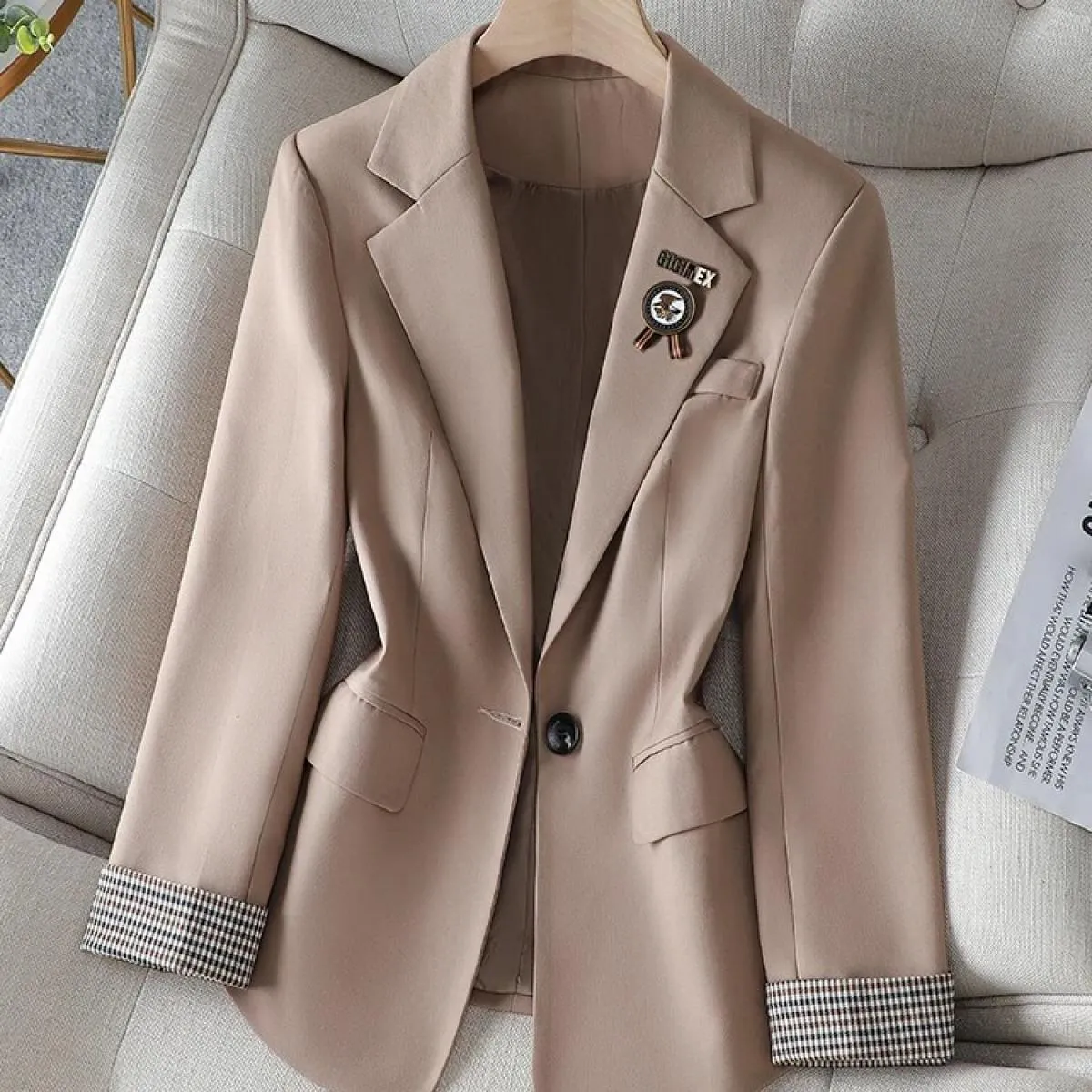 Cappotto blazer casual da donna nero marrone kaki Cappotto primavera autunno da donna manica lunga bottone singolo giacca solida