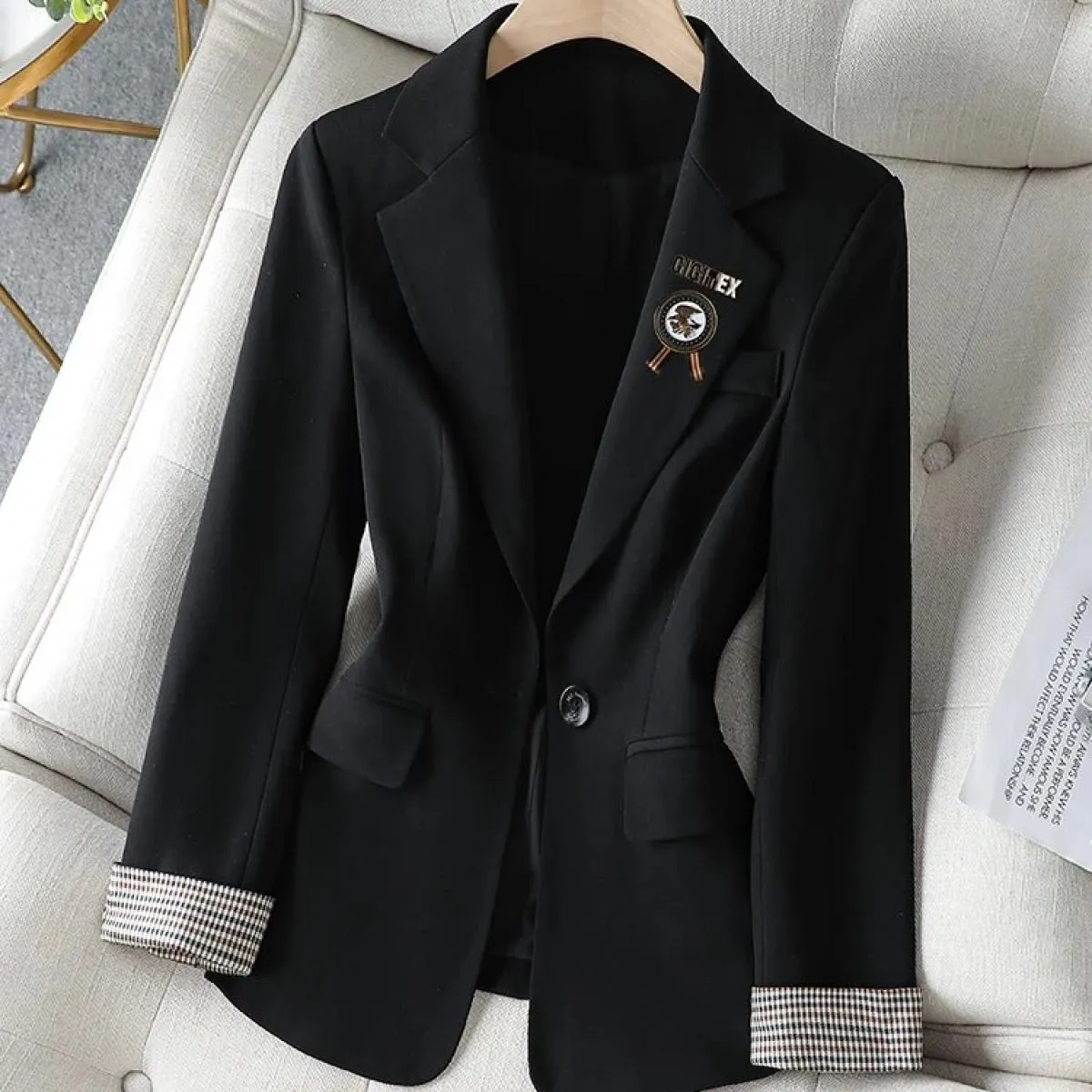 Cappotto blazer casual da donna nero marrone kaki Cappotto primavera autunno da donna manica lunga bottone singolo giacca solida