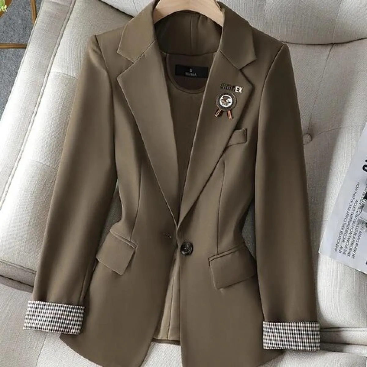 Cappotto blazer casual da donna nero marrone kaki Cappotto primavera autunno da donna manica lunga bottone singolo giacca solida