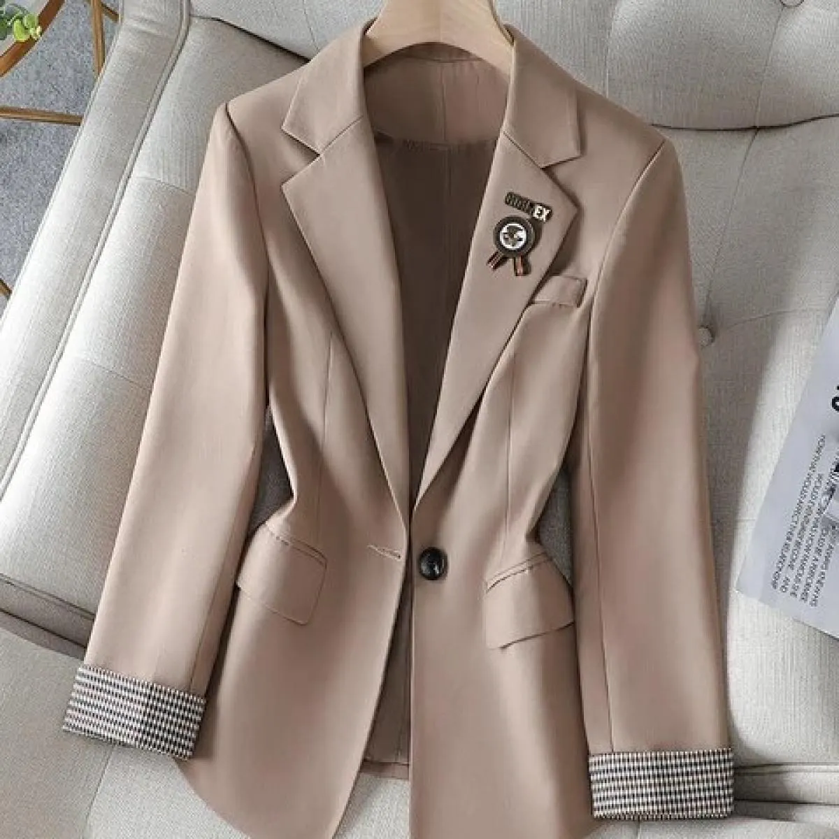 Cappotto blazer casual da donna nero marrone kaki Cappotto primavera autunno da donna manica lunga bottone singolo giacca solida