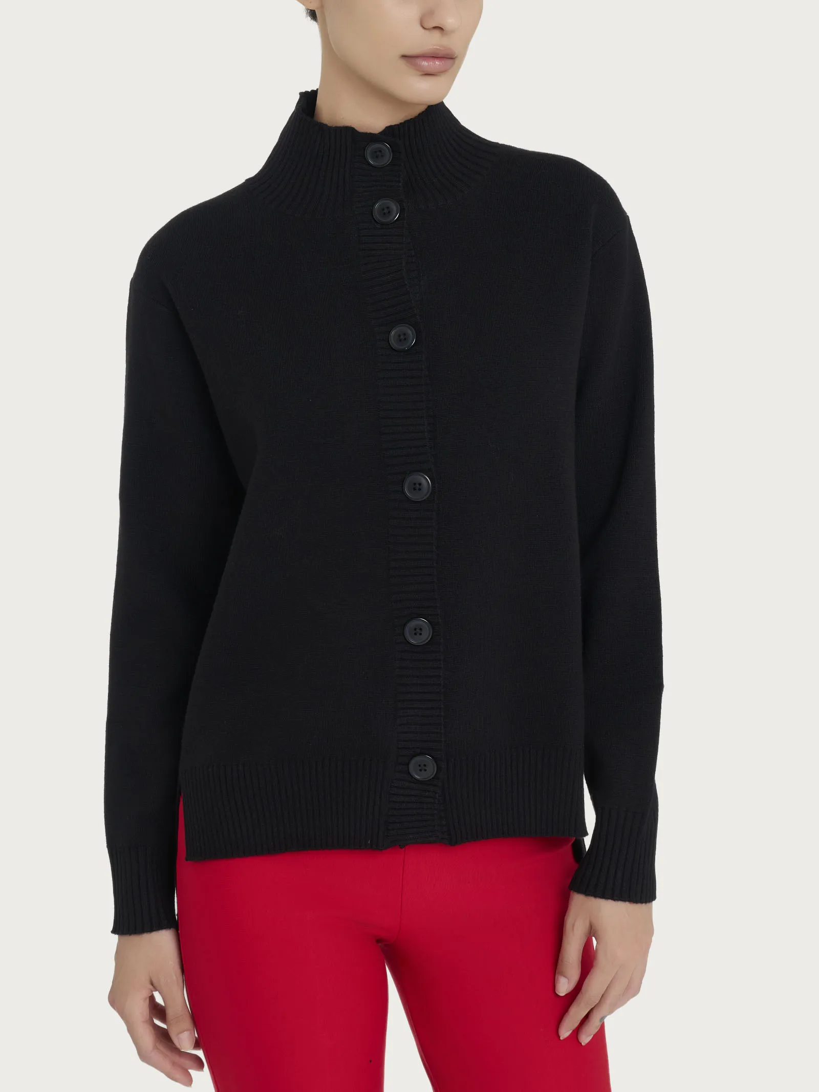 Cardigan aperto con bottoni in super soft - Nero