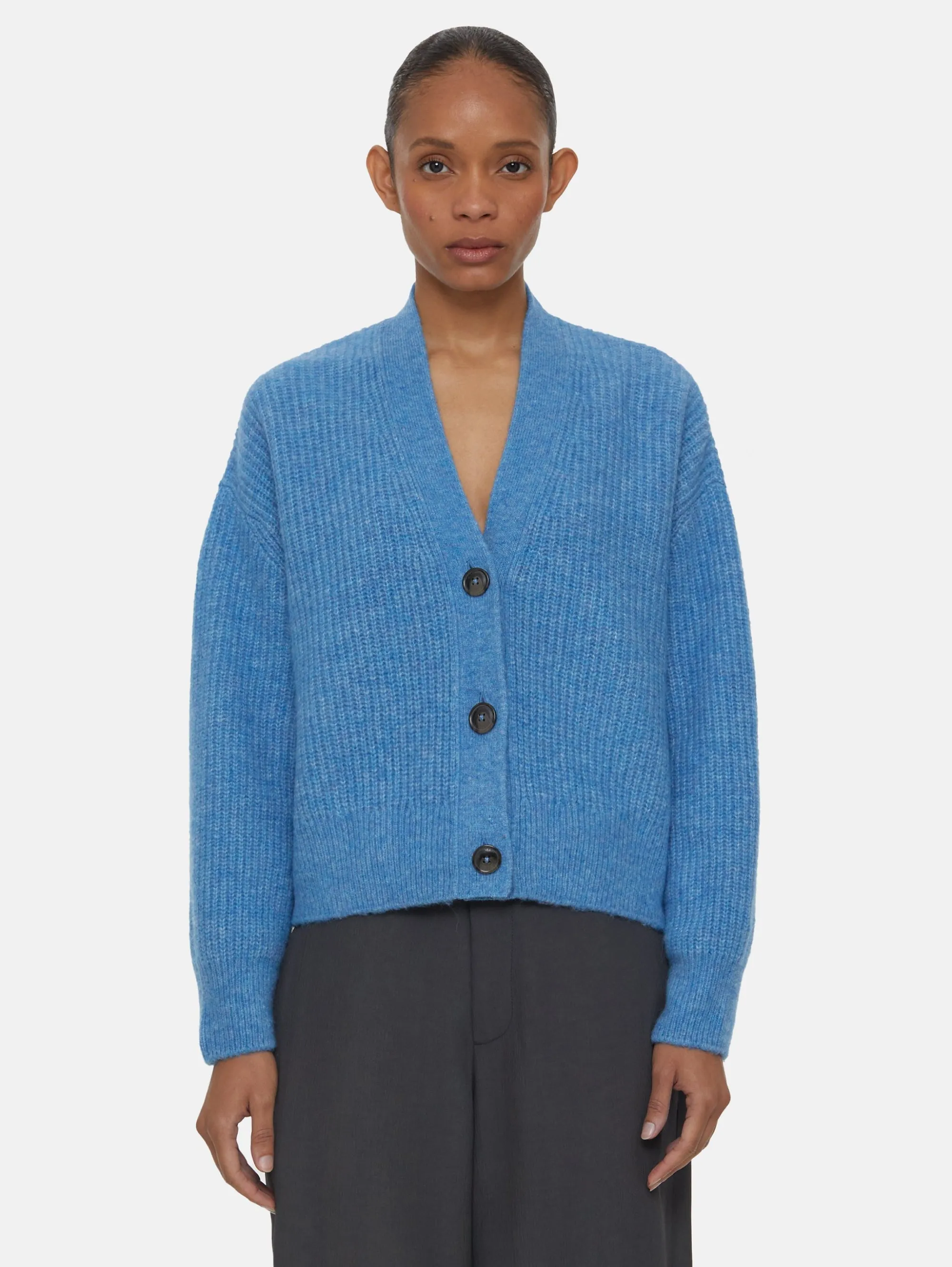 Cardigan con Scollo a V in Misto Alpaca Blu