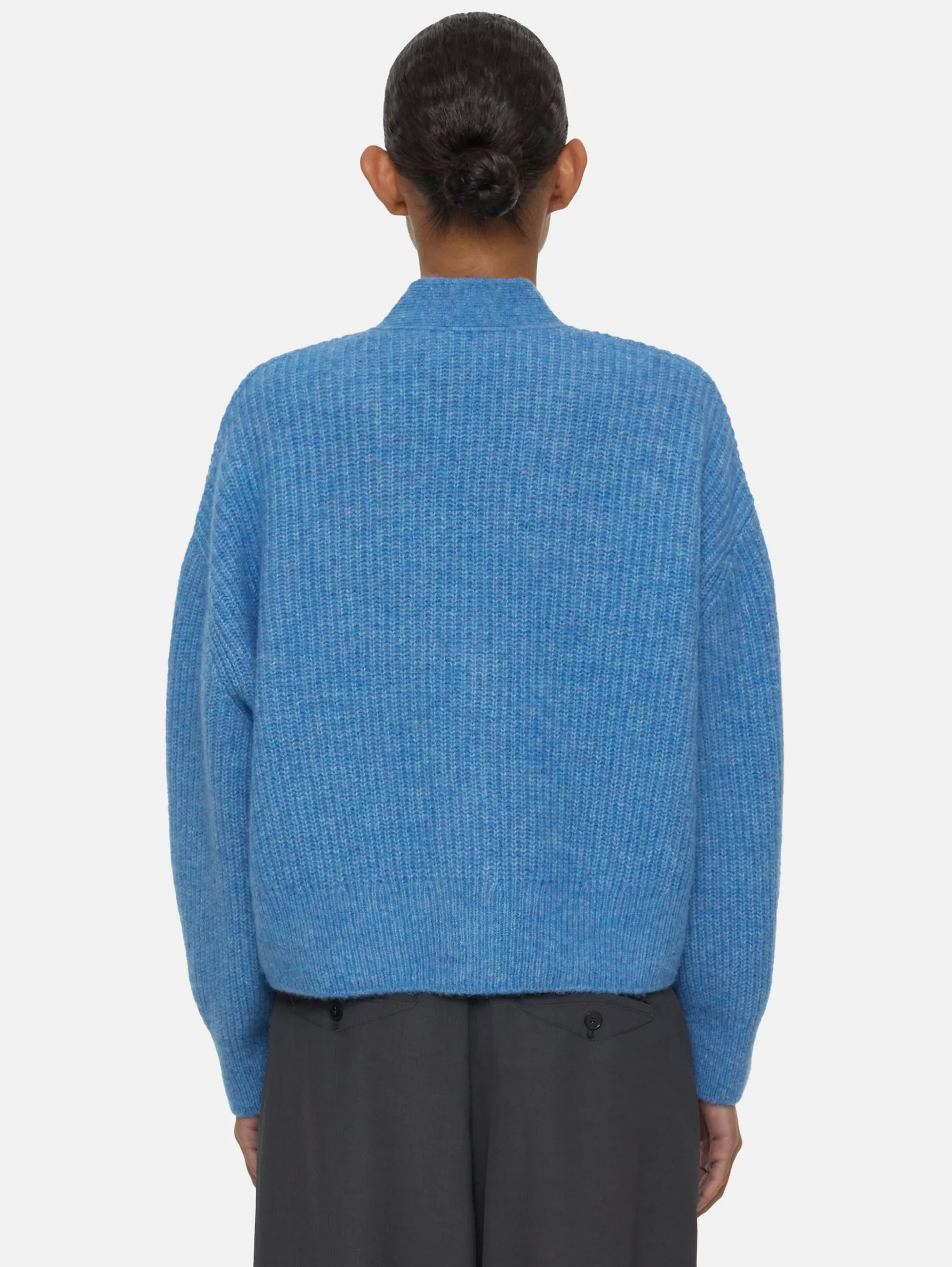 Cardigan con Scollo a V in Misto Alpaca Blu