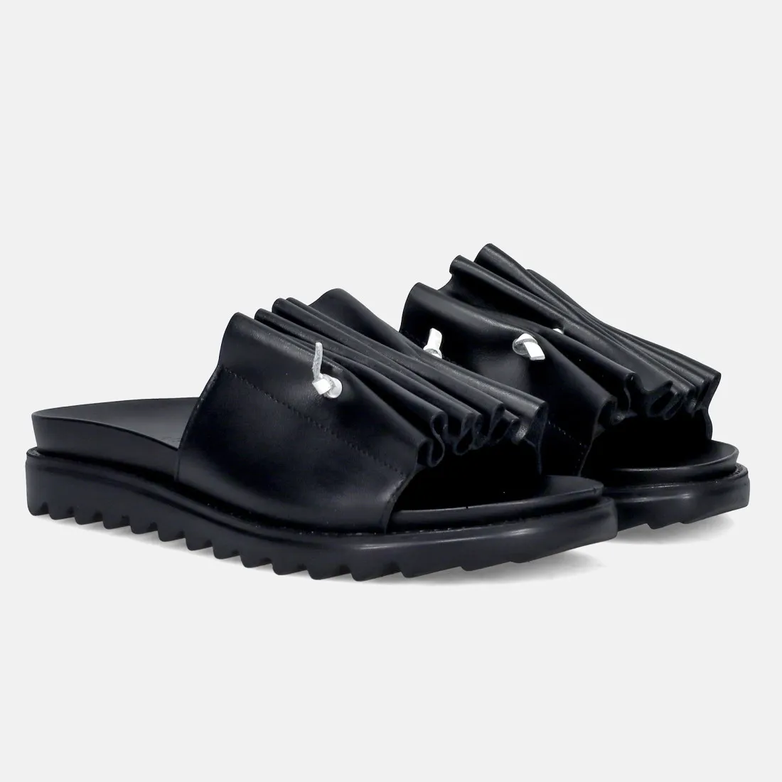Ciabatta da donna Le Bohemien in pelle nera arricciata