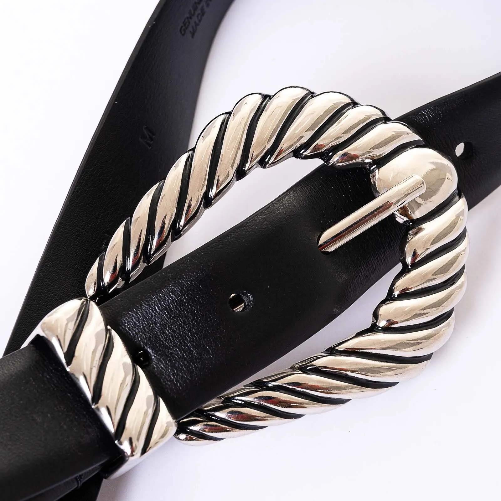 CINTURA NERA IN PELLE CON FIBBIA IN METALLO ARGENTO