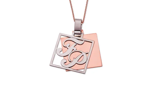 Ciondolo My Charm per Uomo in argento bianco giallo o rosa personalizzabile con 2 iniziali intrecciate